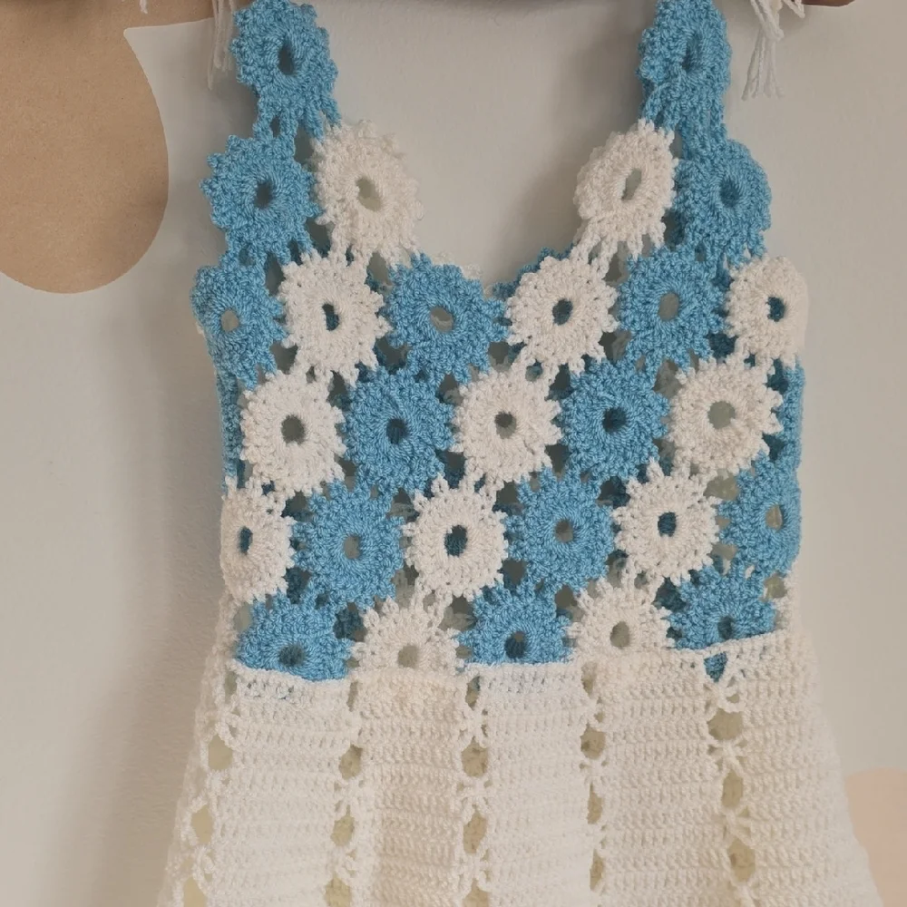 Crochet Blue and White Floral Dress - Picture 5 of 6